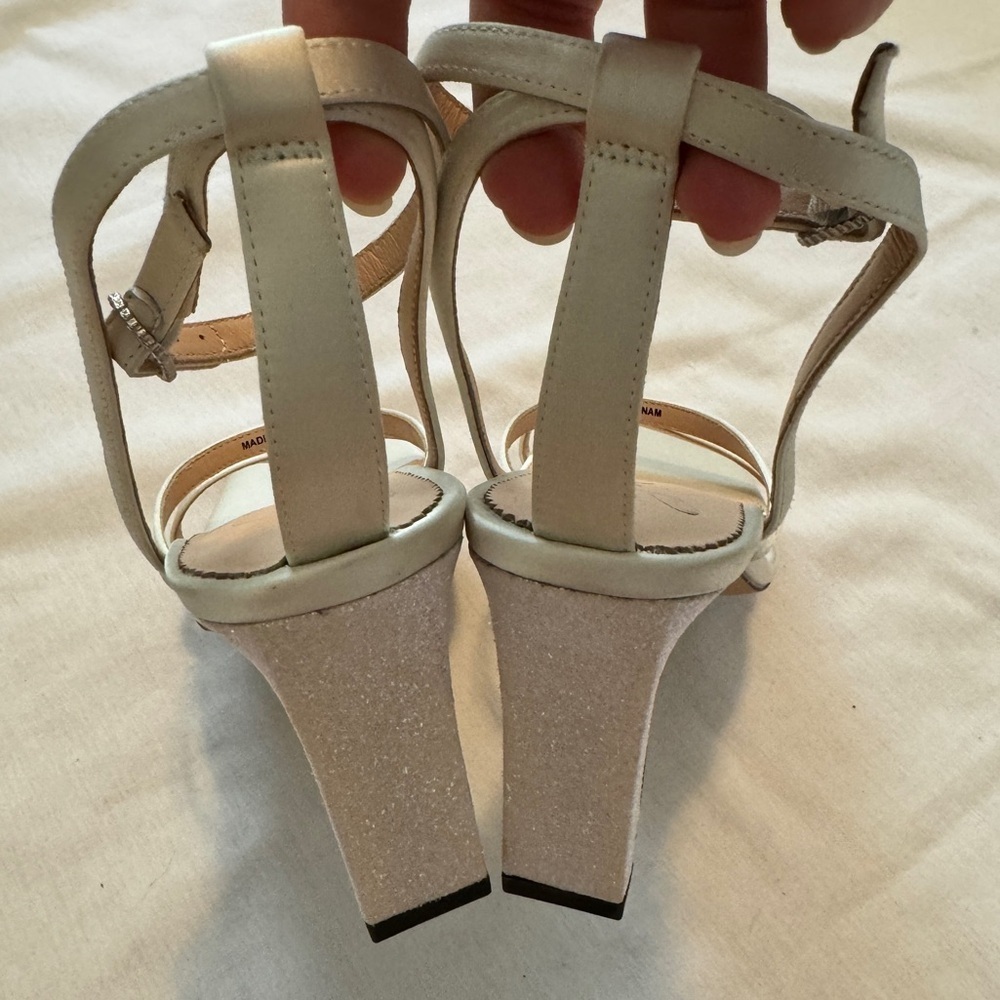 J Crew 10 Ava Strappy Glitter Heels in Satin ~ White Wedding Formal Prom - Picture 5 of 8